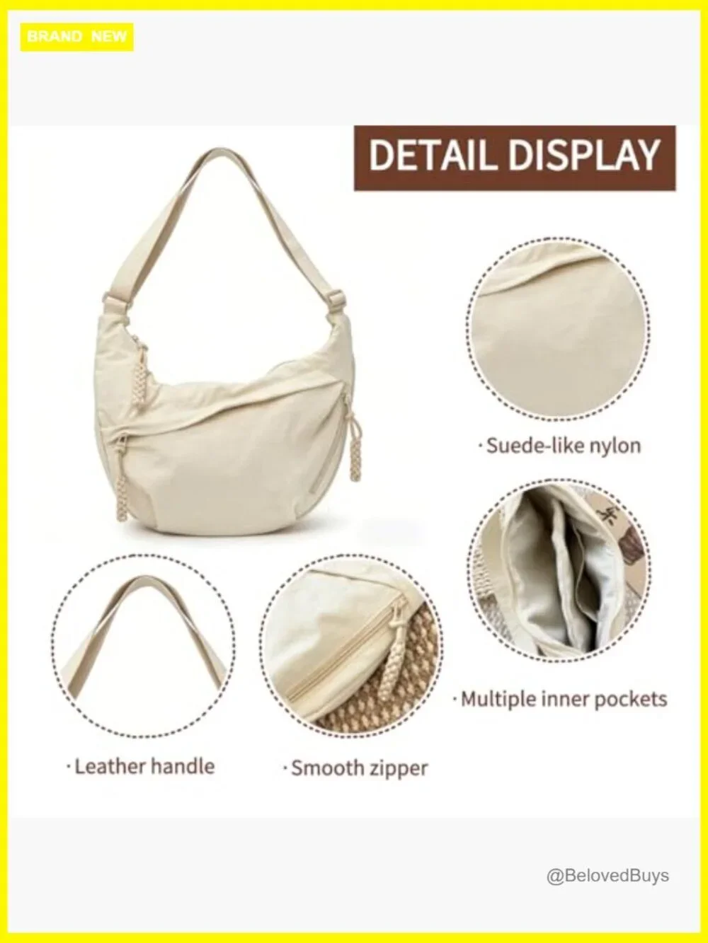 Nylon Slouchy Crescent Hobo Bag Crossbody Shoulder Tote Lightweight Travel Purse